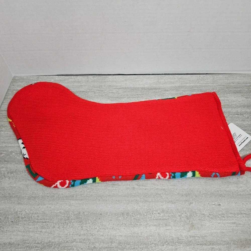 Peanuts Snoopy Christmas Stocking Red Green‎ Holiday Knit Festive Gift